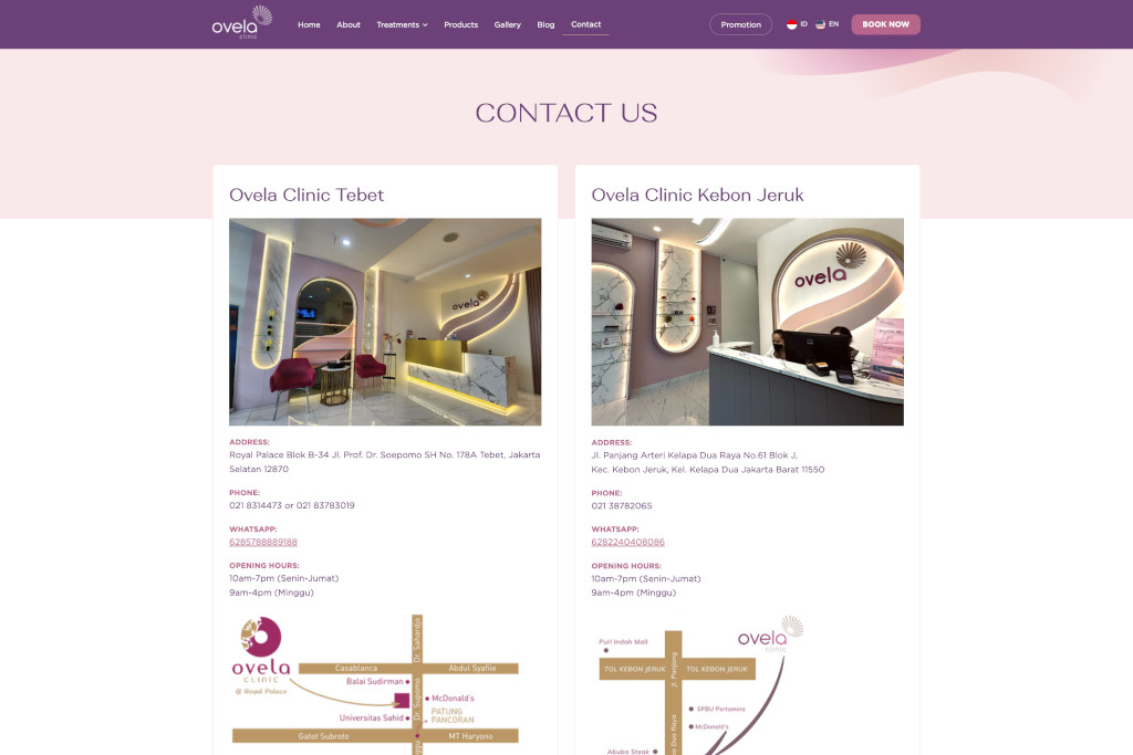 Ovela Clinic contact page example